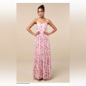 Lulus Elegant Pink Floral Maxi Dress